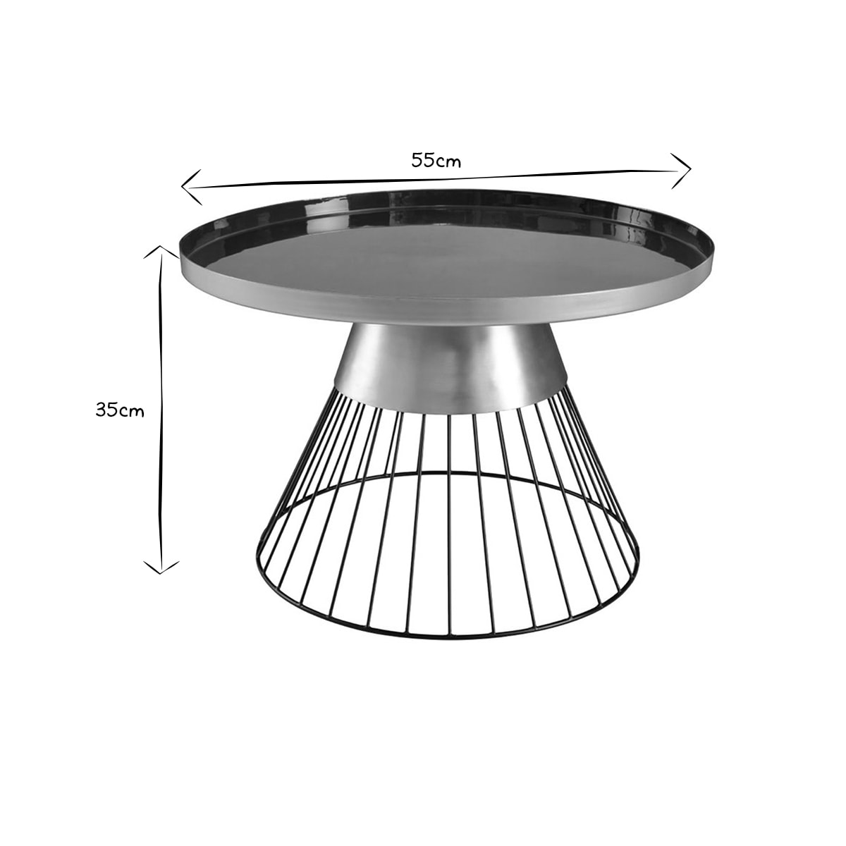 Table basse ronde en acier laqué bleu pétrole et doré D55 cm SPLEEN