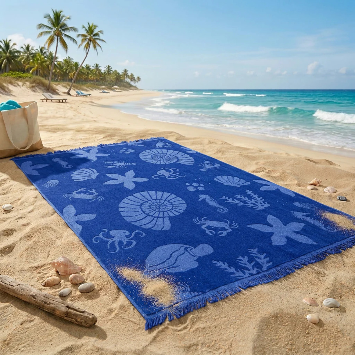 Serviette de plage éponge velours Jacquard ciselée - Starfish - 140x180cm - 340g/m²