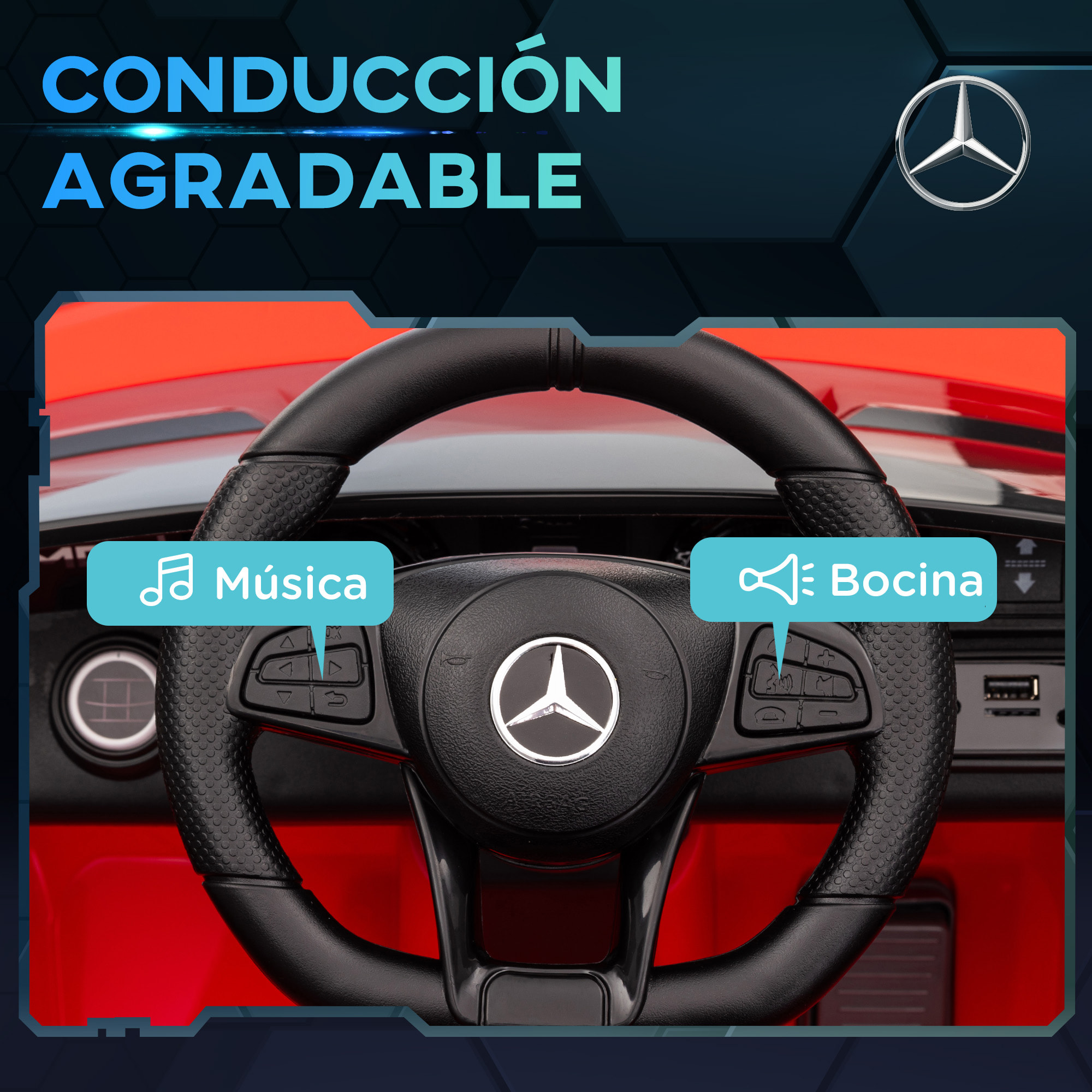 Coche Eléctrico para Niños de +3 Años Mercedes-Benz AMG GTR Carro Eléctrico Infantil con Batería 12V Mando a Distancia Faros Bocina Música y Pantalla Rojo