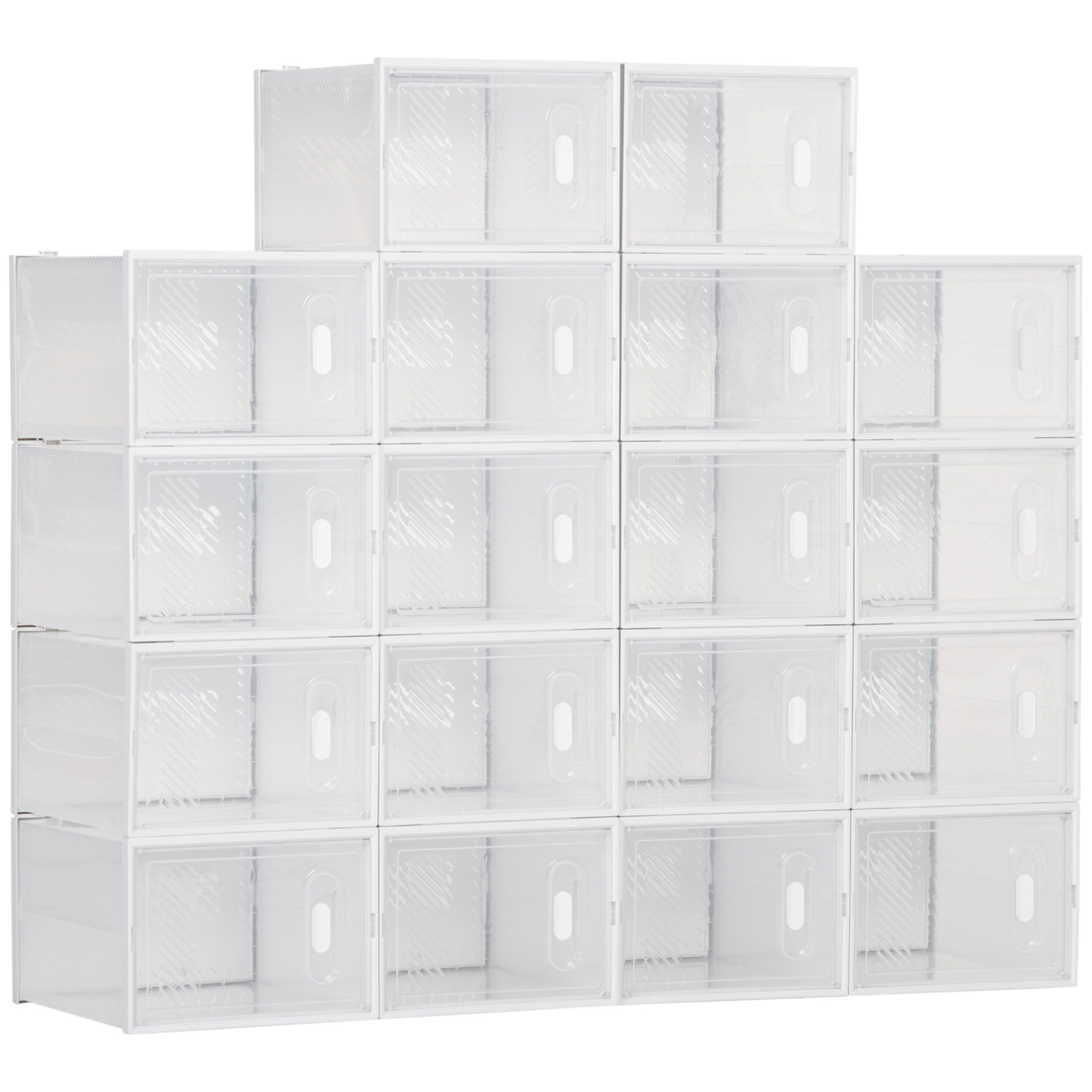 HOMCOM Armario Modular de Plástico Cajas de Zapatos Talla de 45 con 18 Cubos Puertas Magnéticas Muble Organizador para Entrada Pasillo Dormitorio 28x36x21 cm Transparente