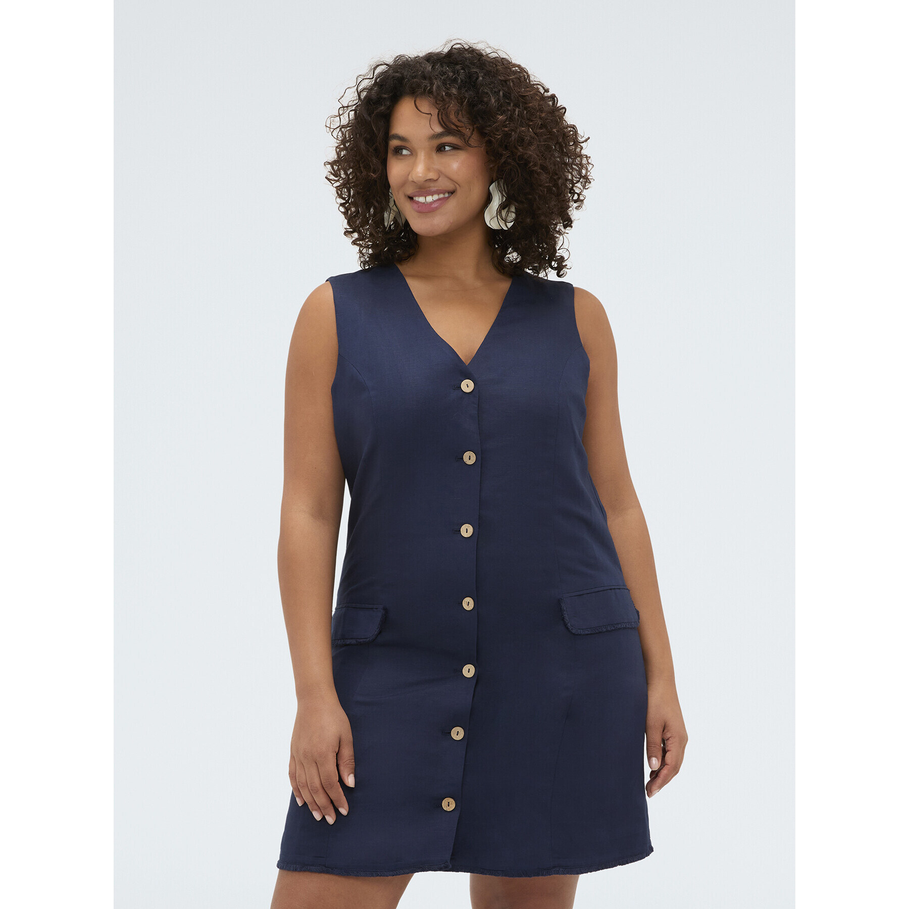 Fiorella Rubino - Vestido camisero en mezcla de lino y viscosa - Azul