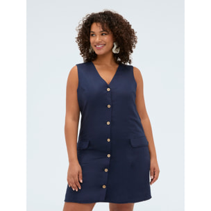 Fiorella Rubino - Vestido camisero en mezcla de lino y viscosa - Azul