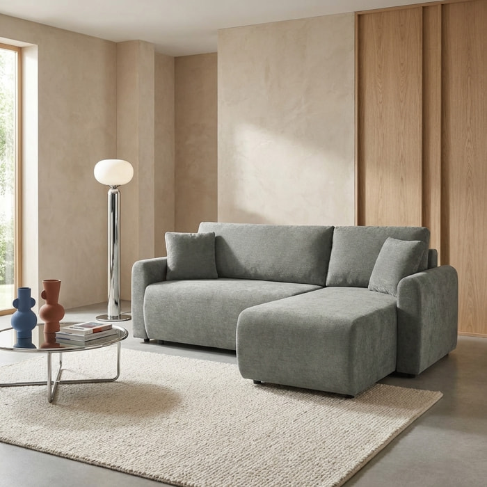 Canapé d'angle réversible, convertible, 3 places tissu avec coffre BERLIN