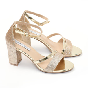 Sandali con tacco quadrato brillantinati