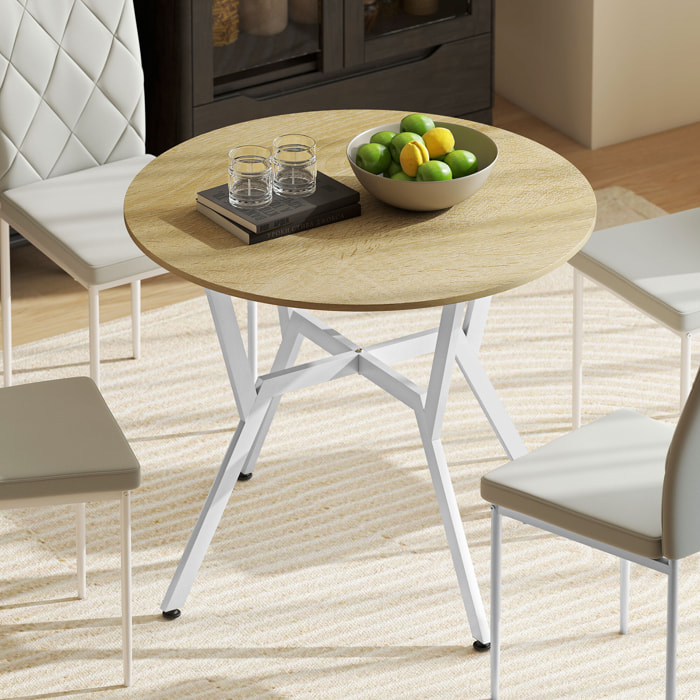 Mesa de Comedor Redonda para 2 Personas, Mesa de Cocina Industrial, Patas Curvadas de Acero, para Salón, 90x90x76 cm, Natural y Blanco