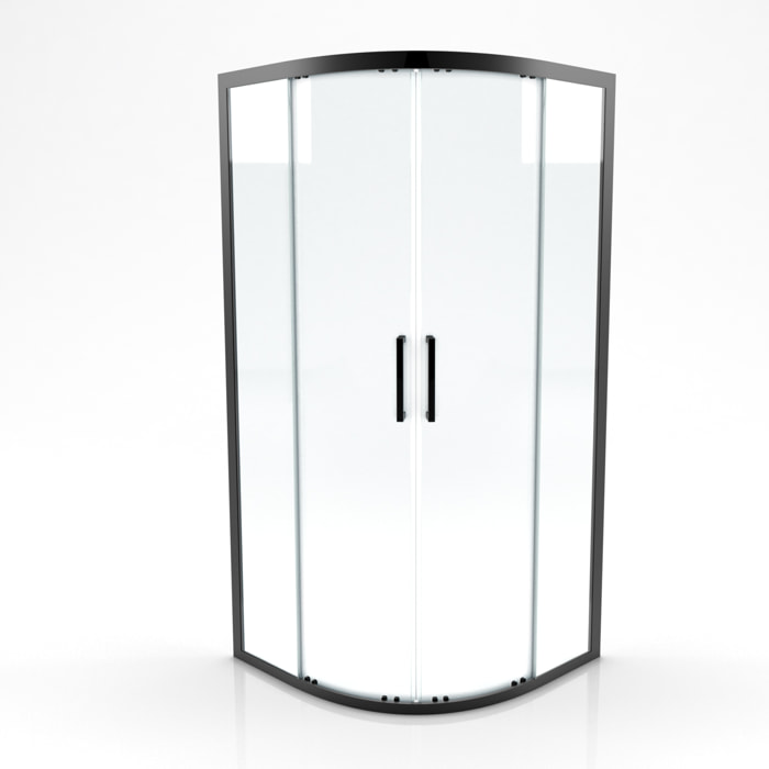 Porte de douche quart de cercle 90x90x200cm - PROFILE NOIR MAT - verre trempé 6mm