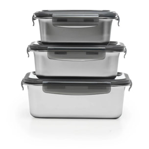 Lot de 3 boîtes rectangulaires en inox (800 , 200 et 1780 ml)