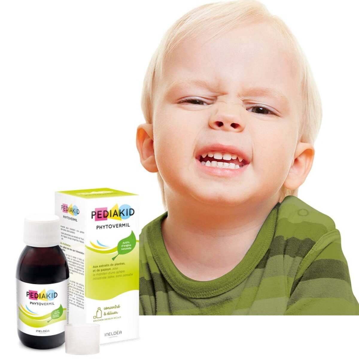 PEDIAKID - Phytovermil - Complément Alimentaire Naturel -Contribue au Maintien d'une Sphère Intestinale Saine - Bouchon Doseur Inclus - Arôme Fruits Rouges - Flacon de 125 ml