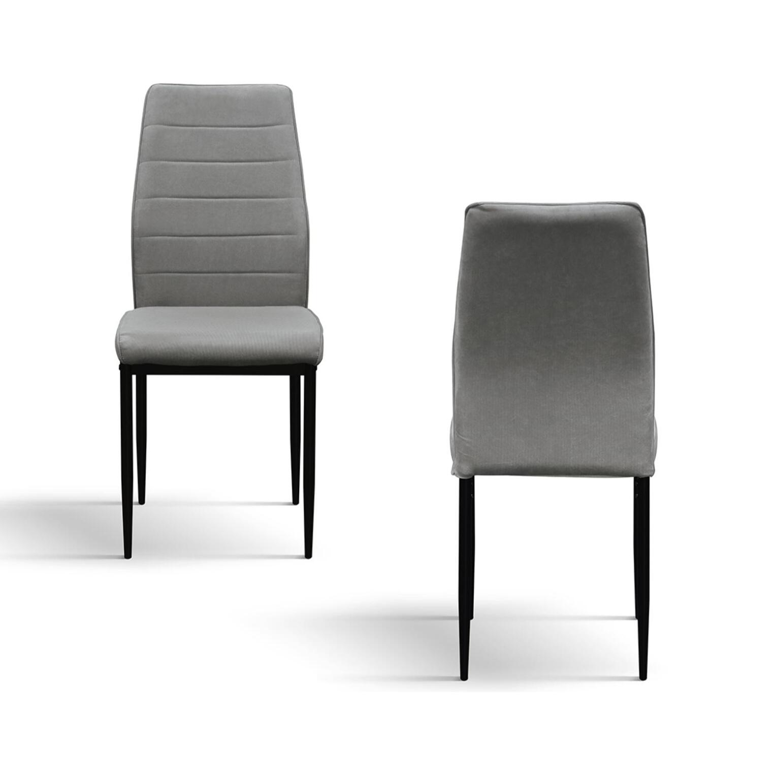 Set di 4 sedie LUBIANA in tessuto grigio e gambe in metallo nero opaco