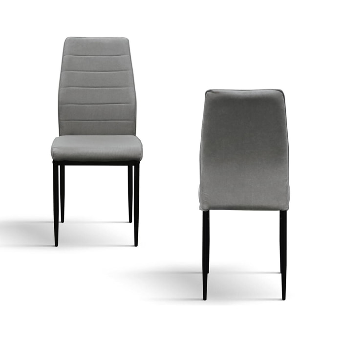 Set di 4 sedie LUBIANA in tessuto grigio e gambe in metallo nero opaco