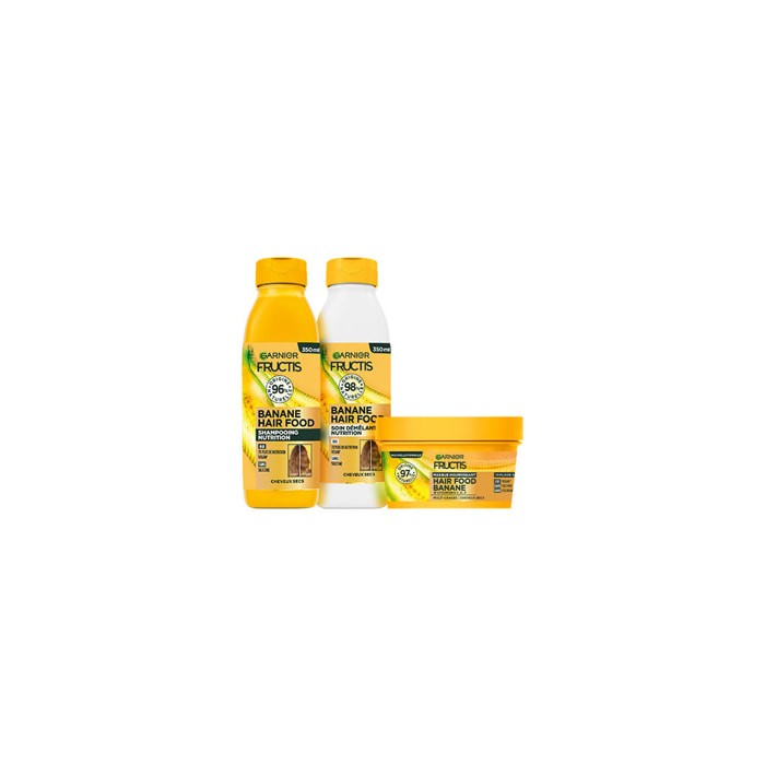 Routine 3 produits Garnier Fructis Hair Food Banane Shampooing 350ml Soin démêlant 350ml et Masque 320ml