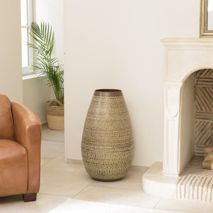 HONORE - Vase aluminium 40x70cm motifs arabesques fleuris vert vieilli