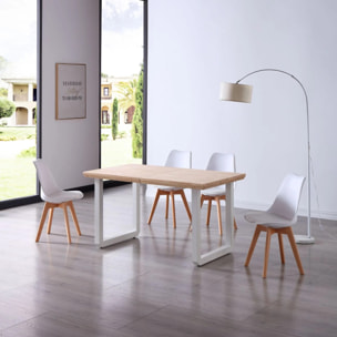 Mesa de comedor extensible con patas metálicas en blanco y roble 140-220x80cm Roma Roble - Blanco
