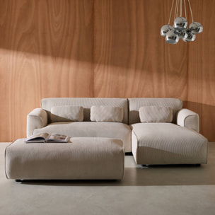 Pouf, repose-pieds pour canapé d'angle 3 places Wallas velours côtelé WALLAS