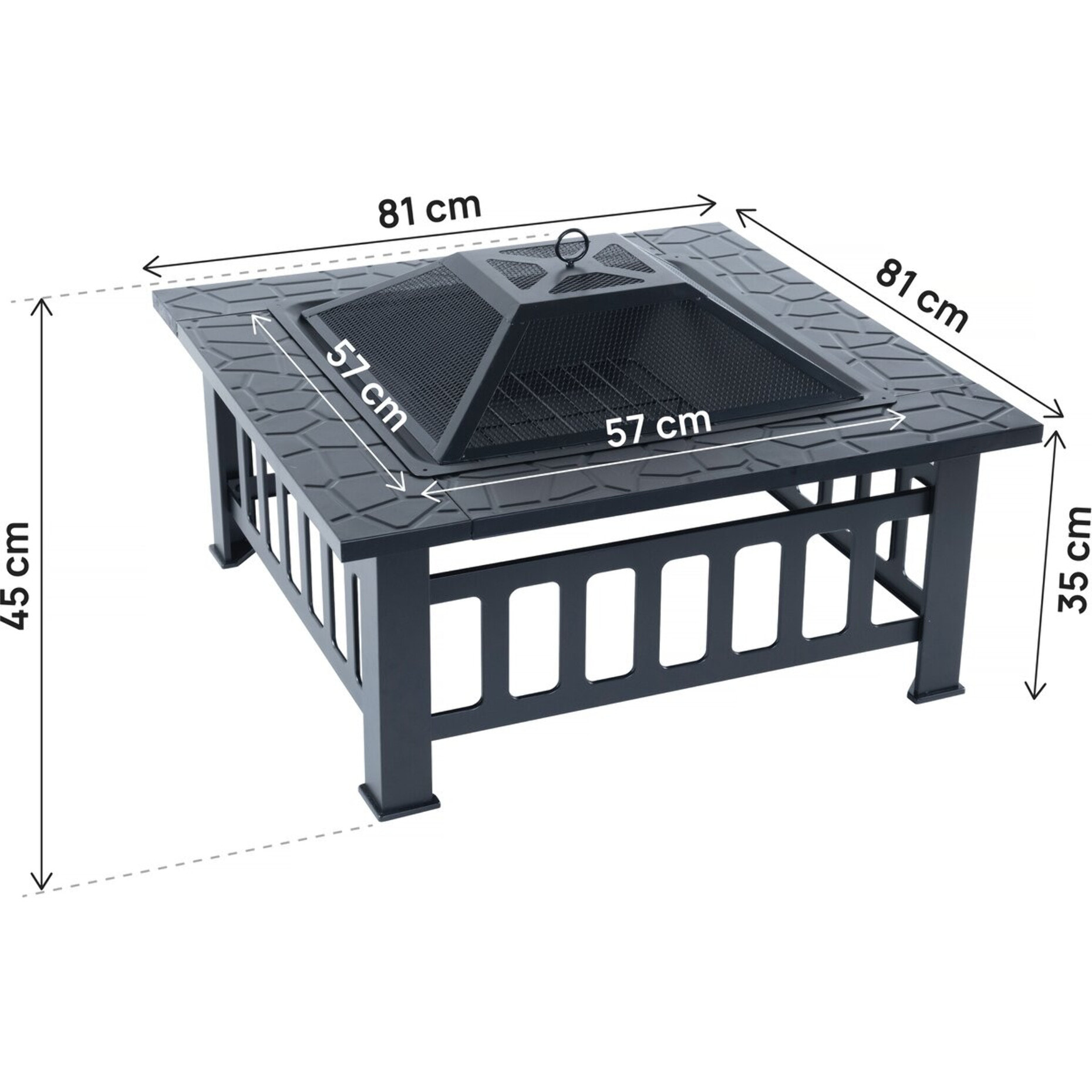 Brasero barbecue 3 en 1 avec couvercle anti braise "Flaméo" - Noir
