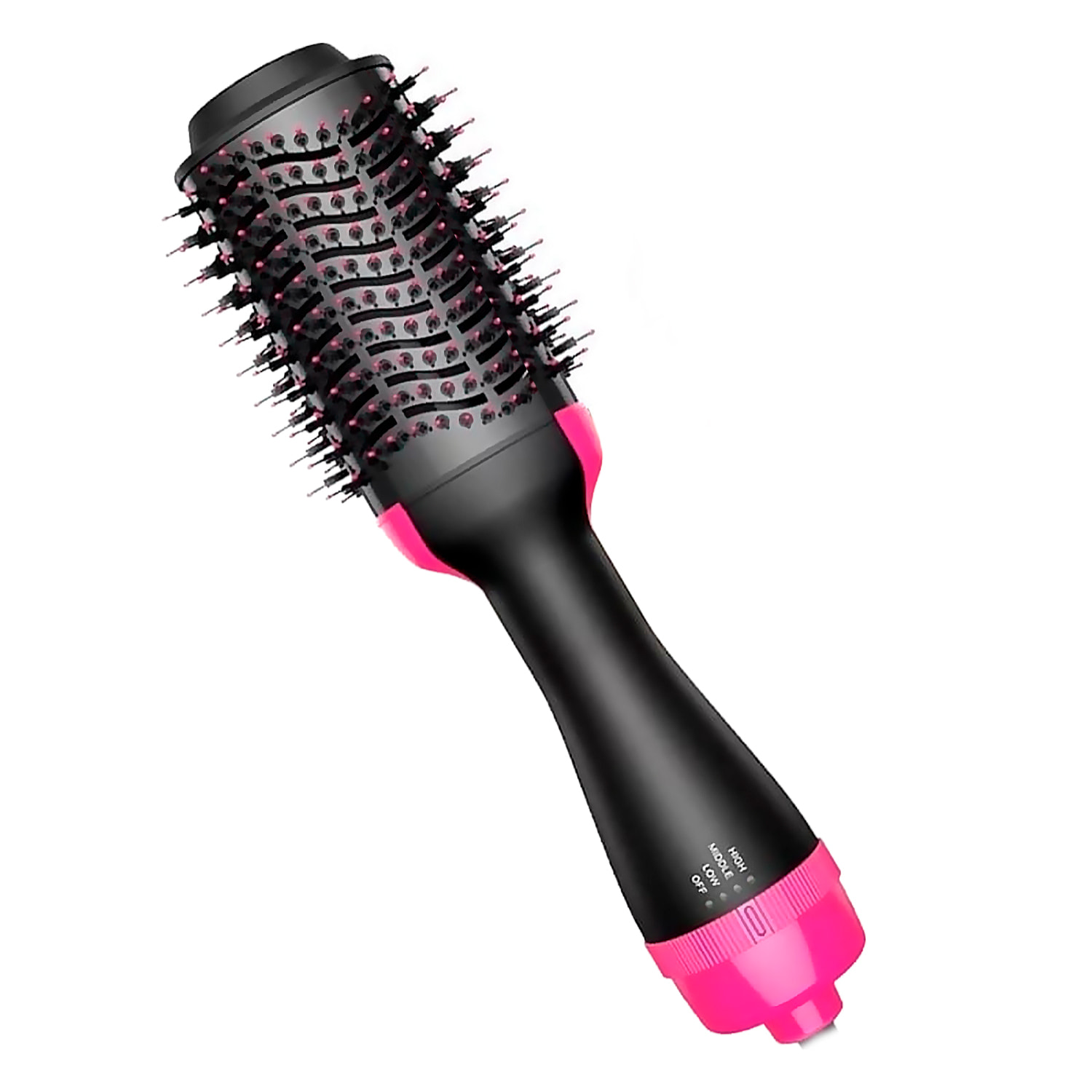 Cepillo secador de aire caliente de 1200W, con tres ajustes de calor y dos velocidades.