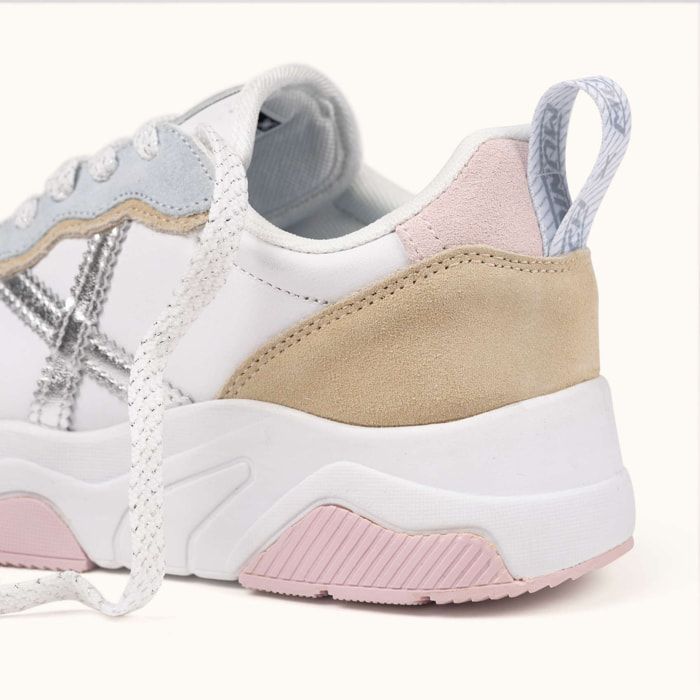 Zapatillas de diseño retro con volumen Blanco, Beige, Rosa Pastel y Plata MUNICH WAVE 183