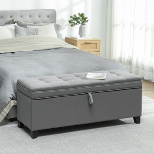 Banquette bout de lit coffre design Chesterfield dim. 120 x 40 x 48 cm tissu gris