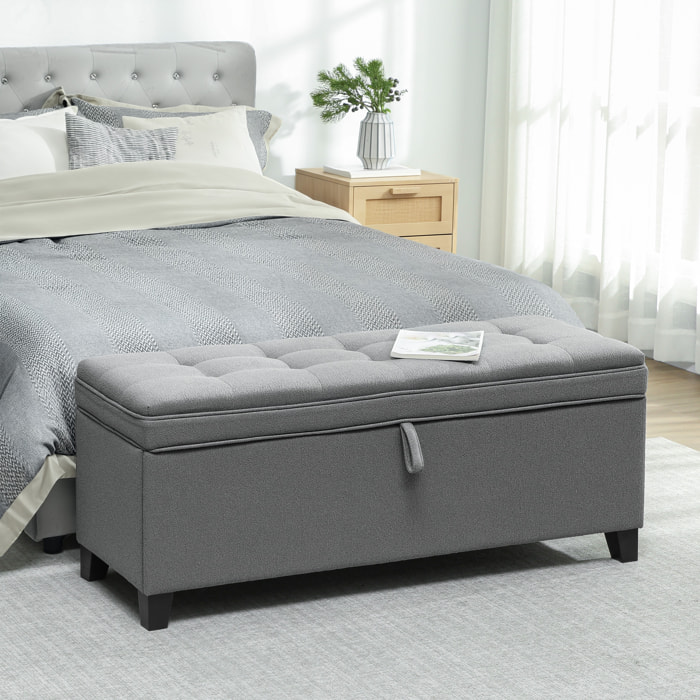Banquette bout de lit coffre design Chesterfield dim. 120 x 40 x 48 cm tissu gris