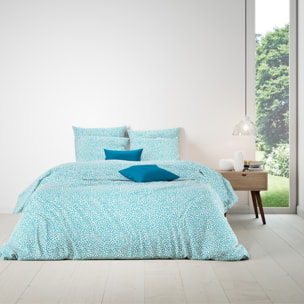 Parure Housse De Couette Coton 57 Fils Cheetah Turquoise