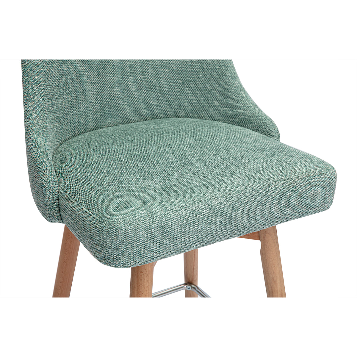 Tabourets de bar scandinaves pivotants 360° en tissu effet velours texturé vert céladon et bois hêtre massif H65 cm (lot de 2) HASTA