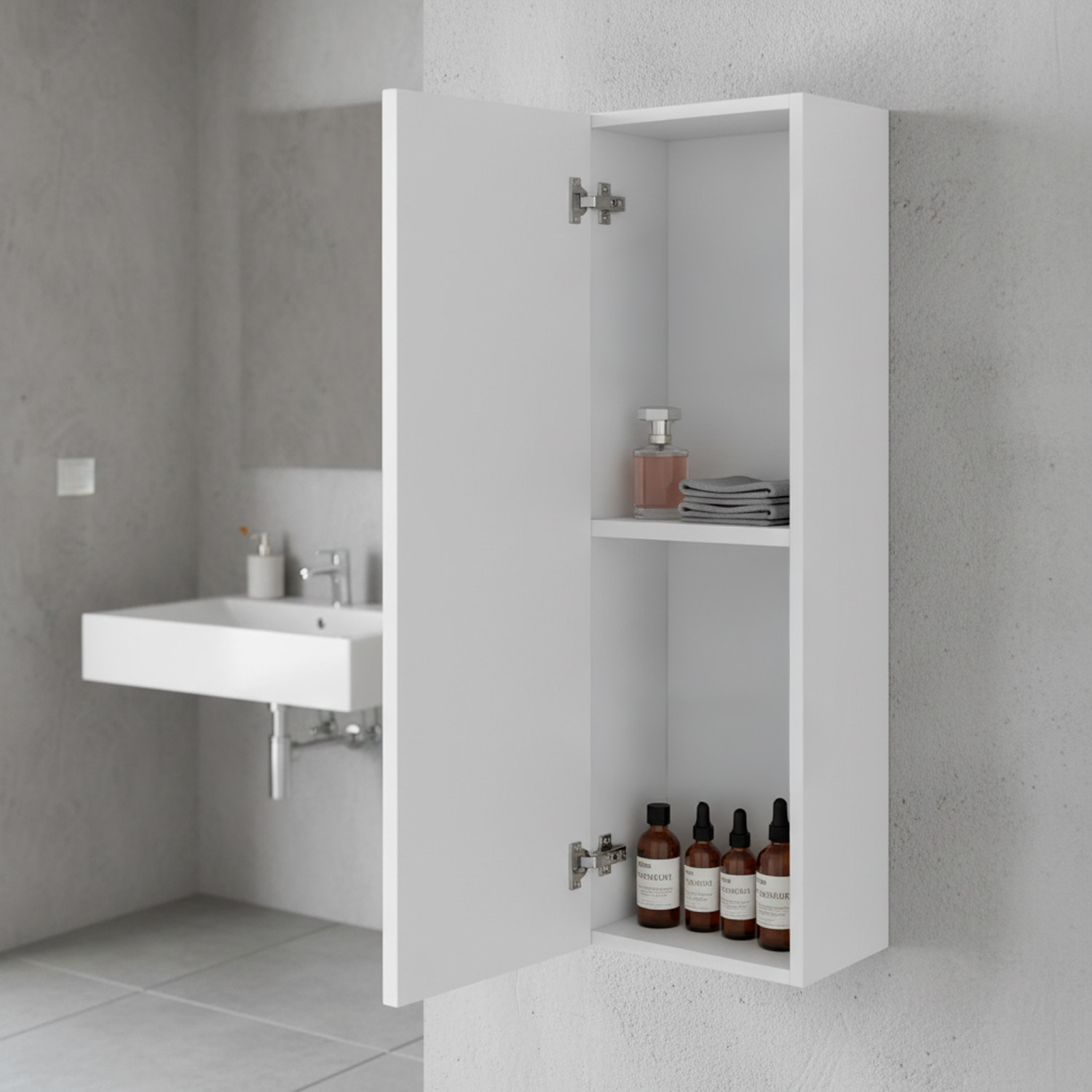 Pensile Da Bagno Sospeso Con 1 Anta E Ripiano Regolabile Mobile Armadietto Moderno Scaffale Salvaspazio In Melamina 85 x 30 x 25 Cm Bianco Lucido