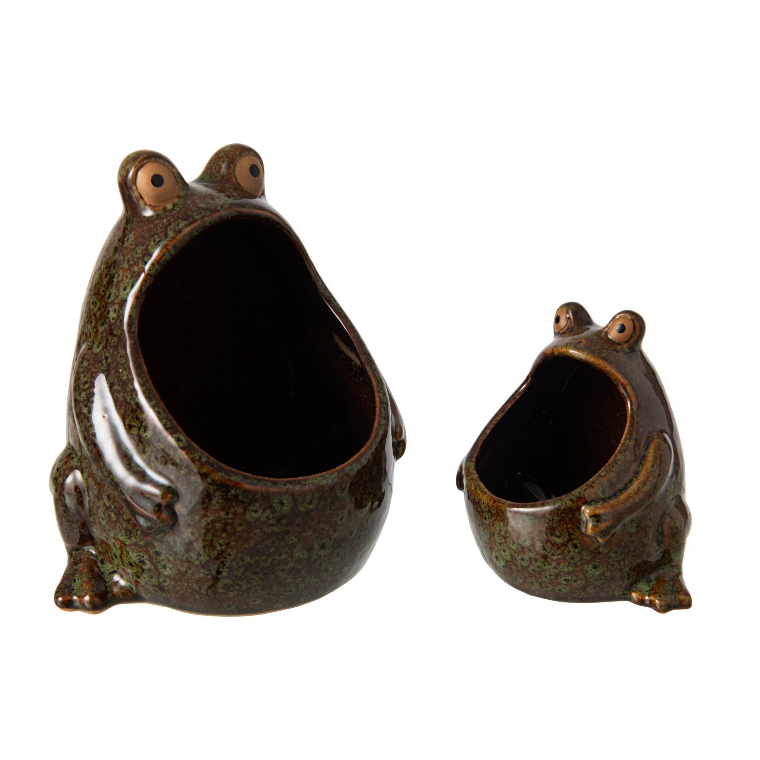 J-Line Cache-pot grenouille - grès - vert/marron - large