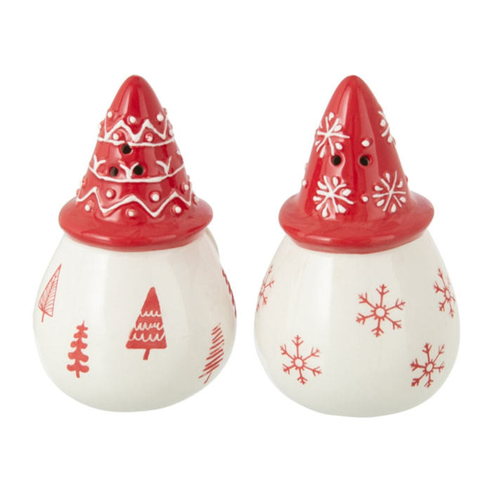 J-Line set moulin sel et poivre Père Noël Dolomie - céramique - blanc/rouge -  2 pièces