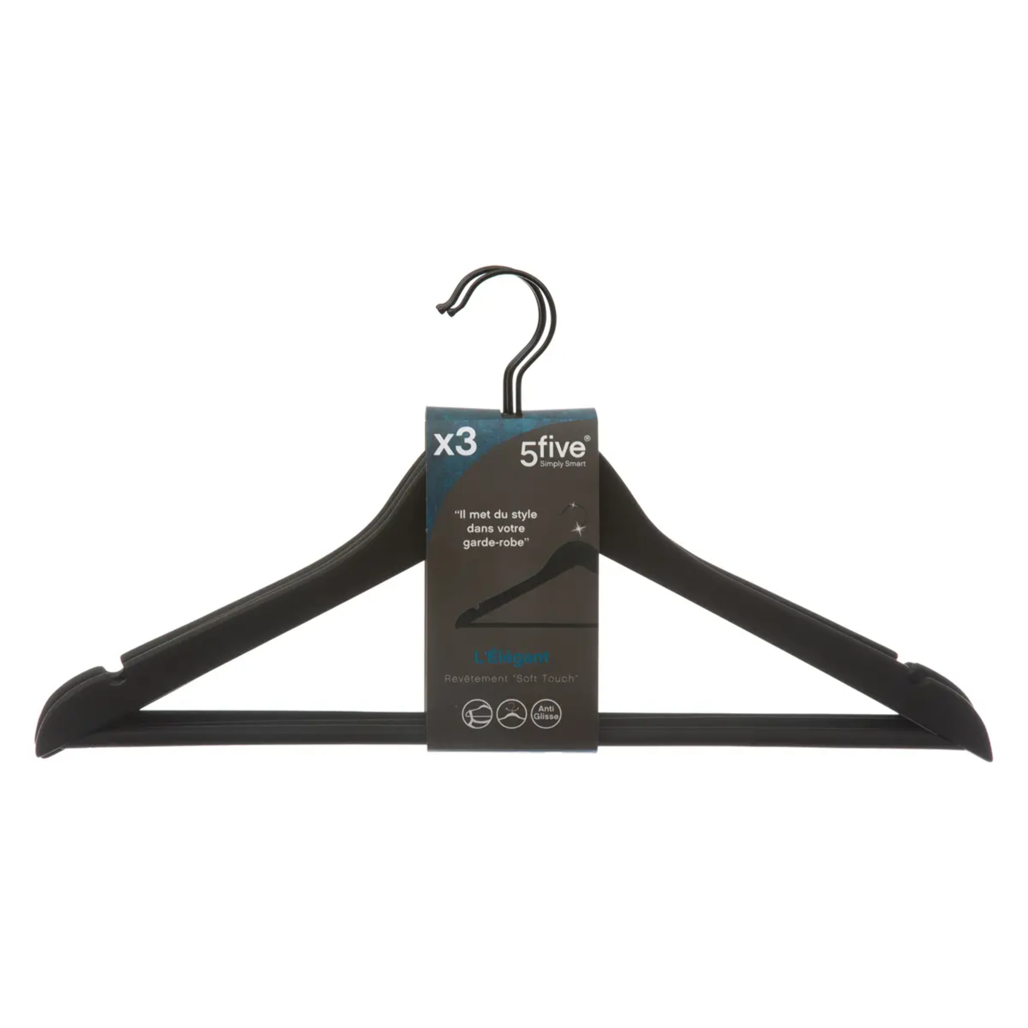 3 cintres "Rubber" noir en bois