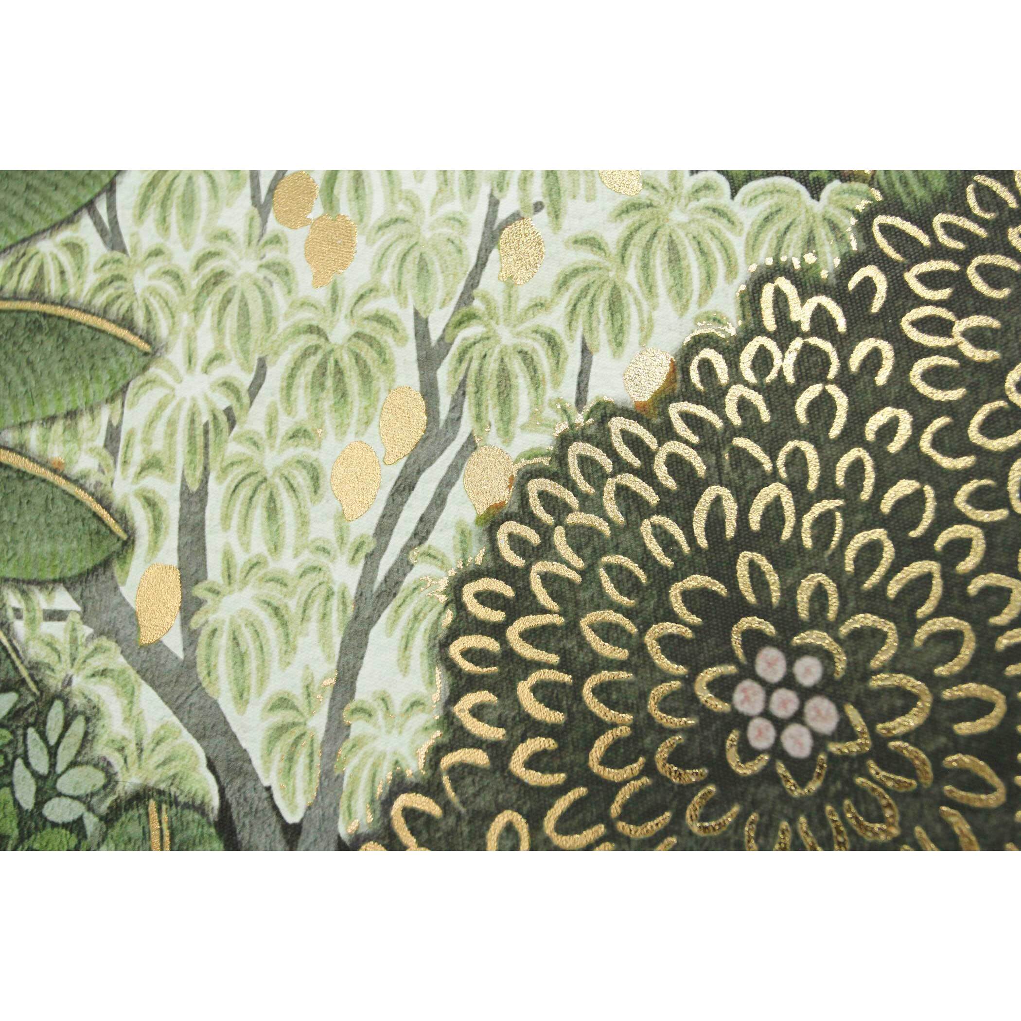 Cuadro Jungle poliéster verde-dorado 92x62x4 cm