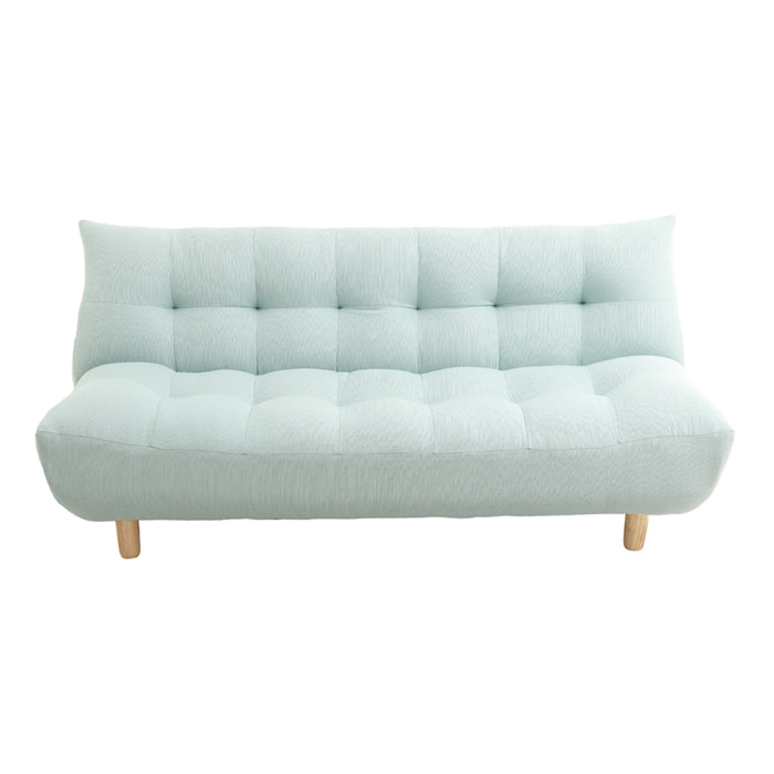 Canapé convertible scandinave en tissu menthe à l'eau et bois clair YUMI