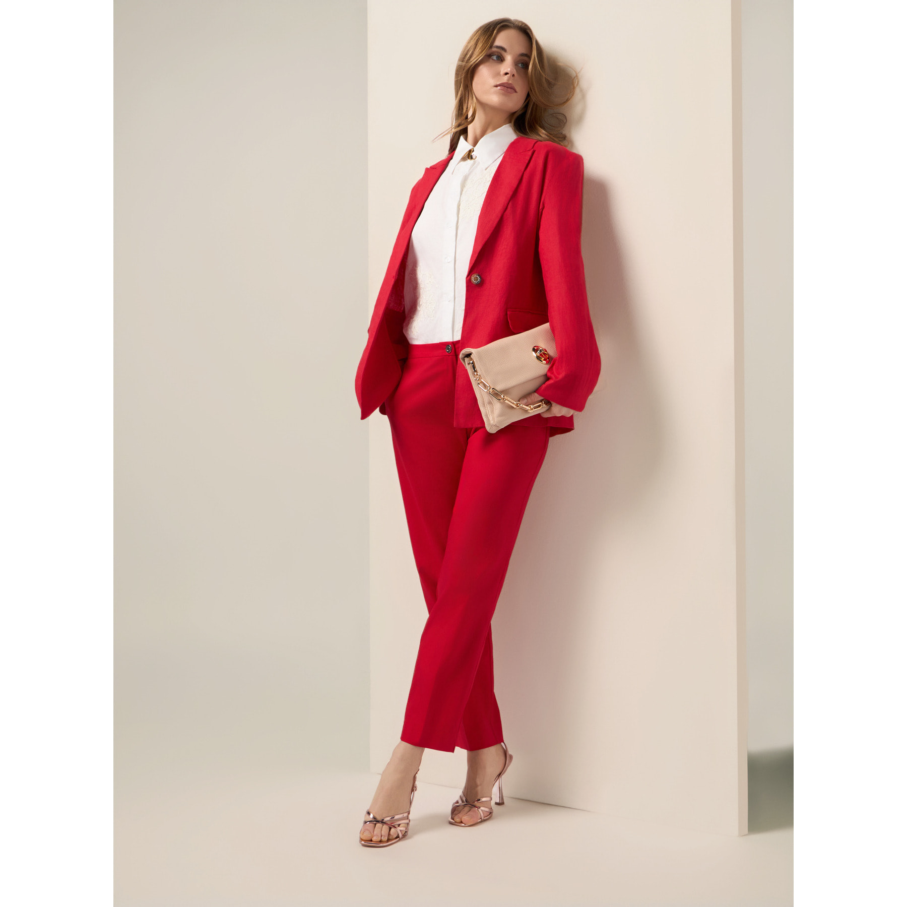 Oltre - Pantalones chinos de raso de algodón - Rojo