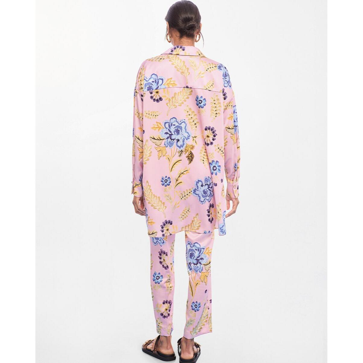 Camicia oversize in raso con stampa floreale