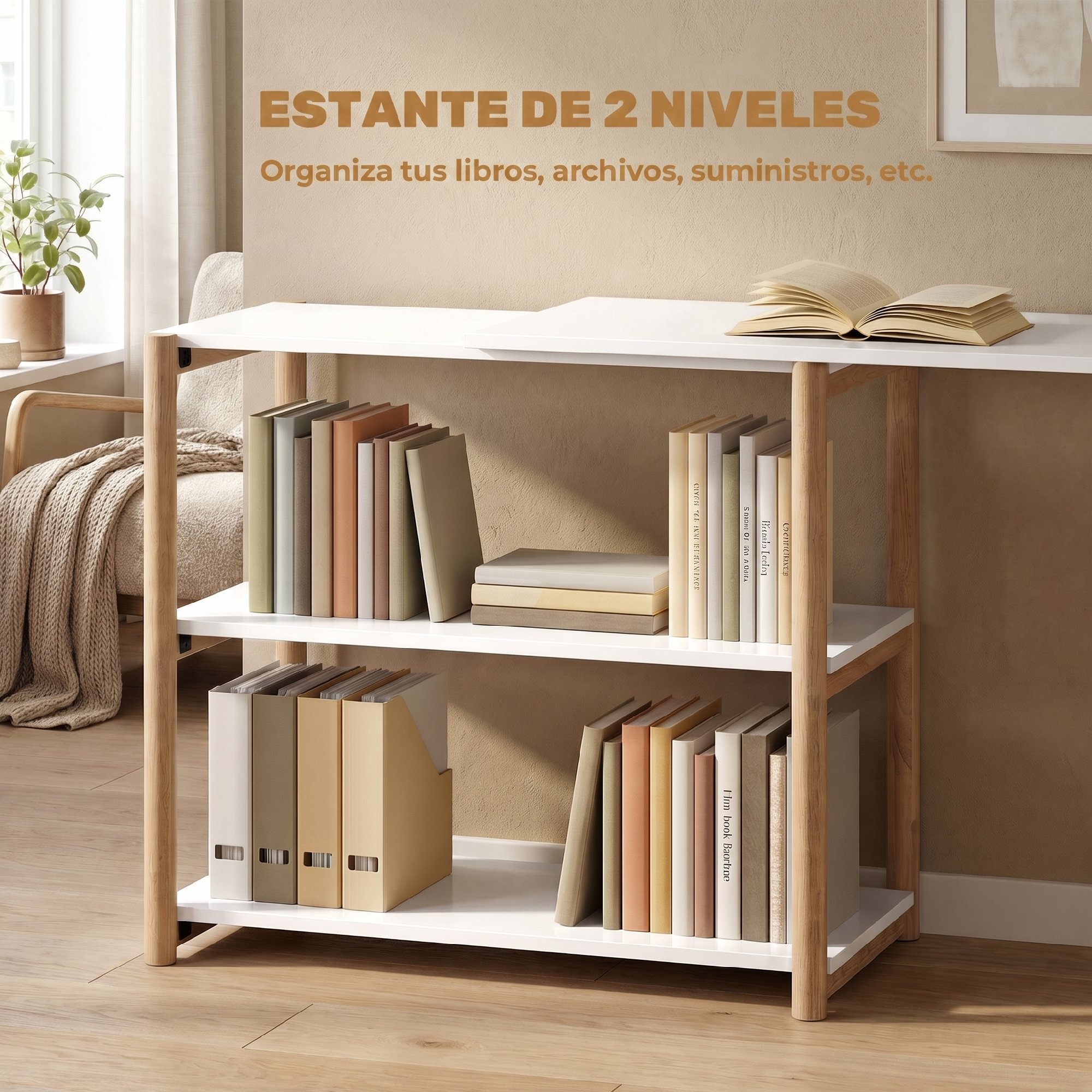 HOMCOM Escritorio Esquinero Plegable, 150 cm, Escritorio en L Moderno con Estantes de Almacenamiento y Marco de Bambú, Montaje Fácil, para Oficina en Casa, Dormitorio, Estudio, Blanco