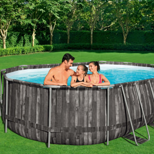 Bestway Piscine hors sol tubulaire ovale Bestway Power Steel 610 x 366 x 122 cm décor bois