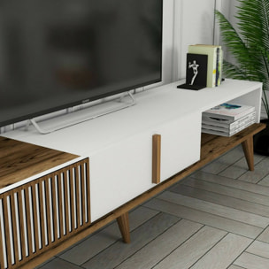 Mobile porta TV Dfirican, Credenza da soggiorno, Armadio basso per TV, Base parete attrezzata, 180x35h40 cm, Noce e Bianco