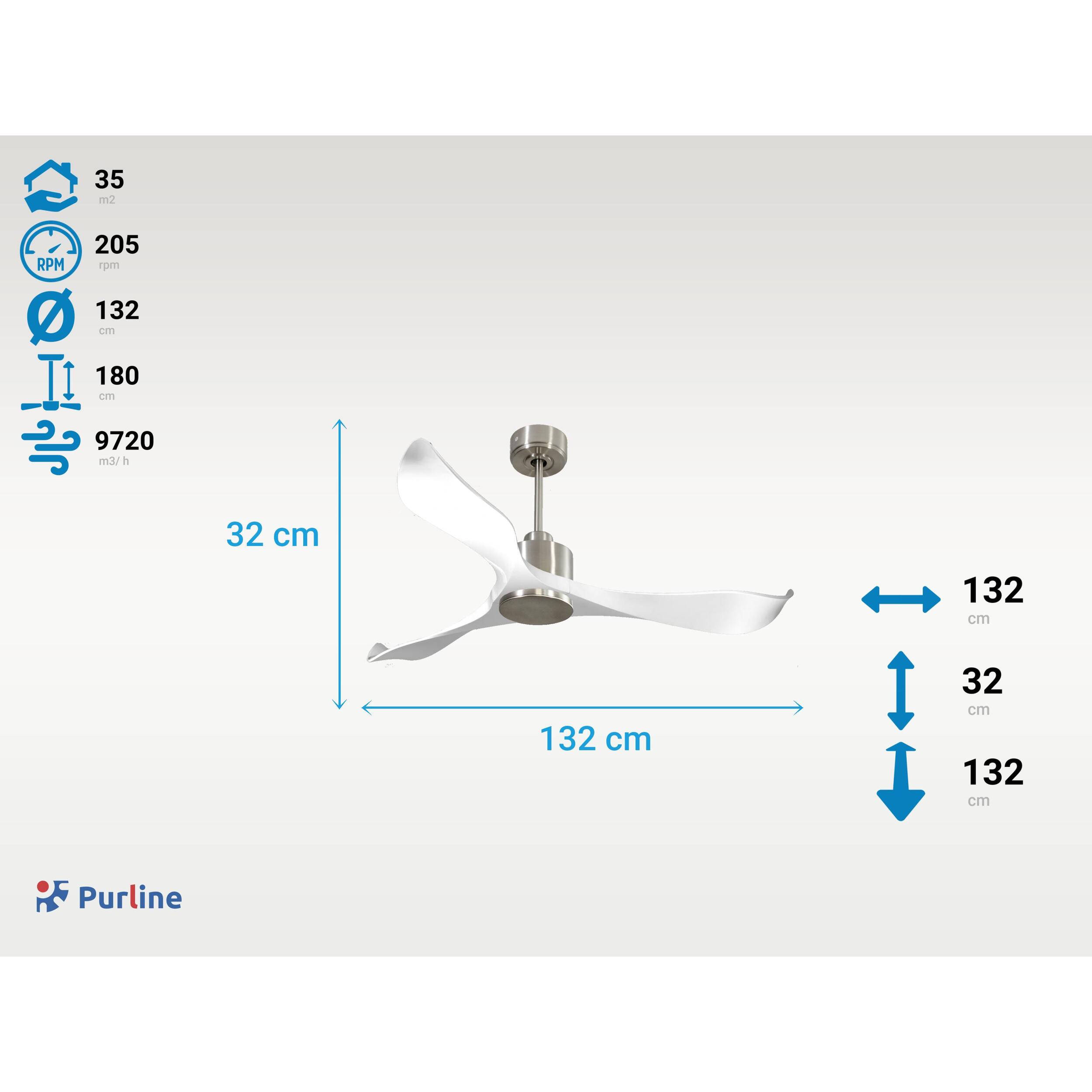 Ventilateur de plafond Réversible  Thermostat Wifi Moteur à courant continu Toits en pente Télécommande Adaptateur 2/3 Lames Hypersilence Mémoire