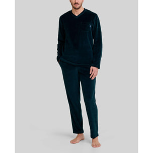 Pijama hombre terciopelo, escote en pico, manga larga y pantalón y bolsillos laterales