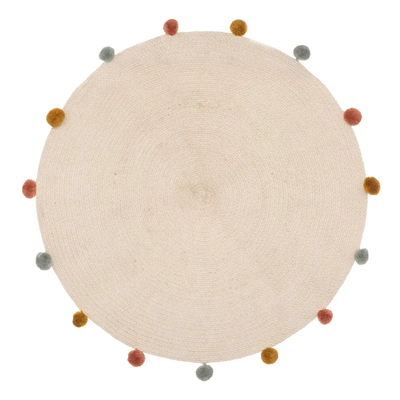 Tapis enfant - coton et pompons - beige - D90 cm