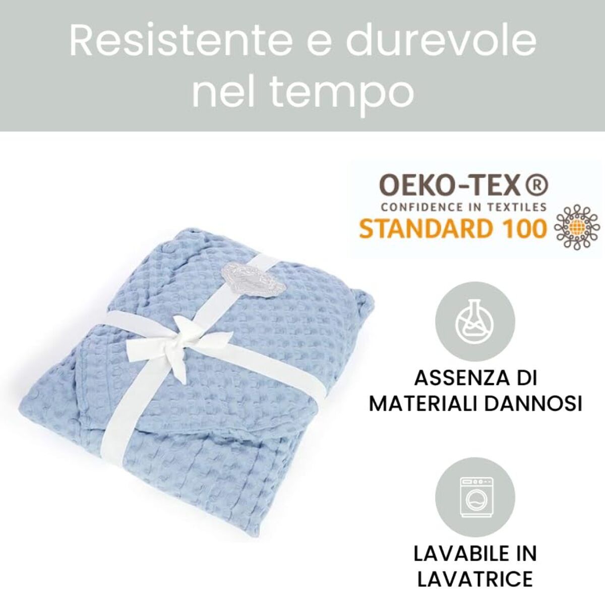Accappatoio in cotone nido d'ape - AZZURRO