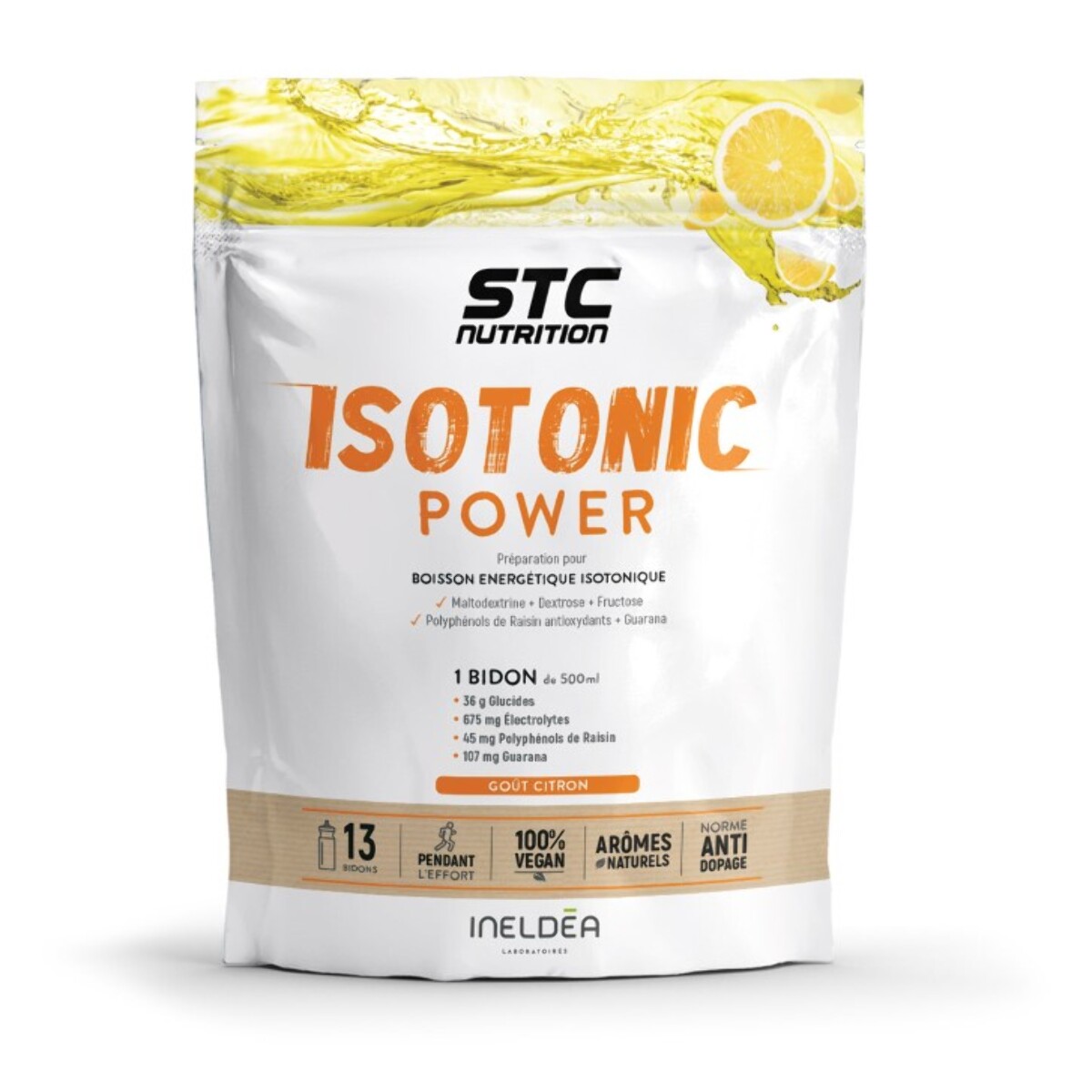 image-STC NUTRITION - Isotonic Power - Préparation pour boisson énergétique isotonique dynamisante - Source d'électrolytes - Hydratation optimale - 100% vegan - 13 doses - Doypack 525 g