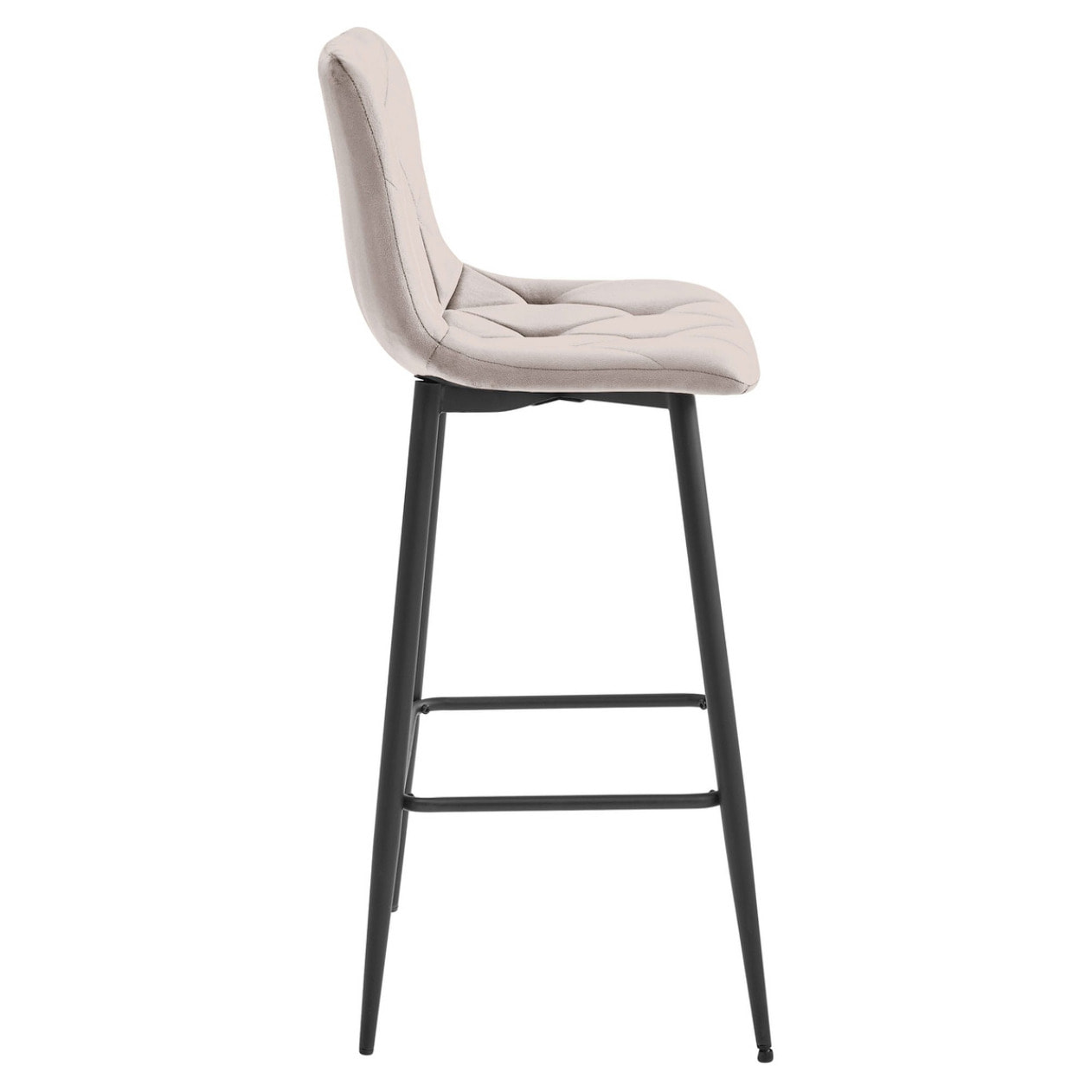Sgabello bar NADO in velluto beige scuro e gambe nere