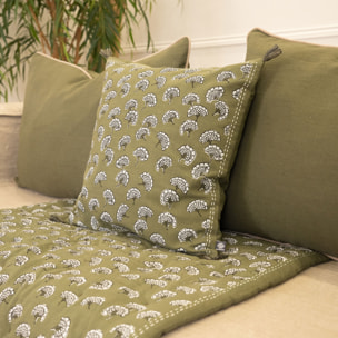 Coussin décoratif imprimé motif floral - Kaki