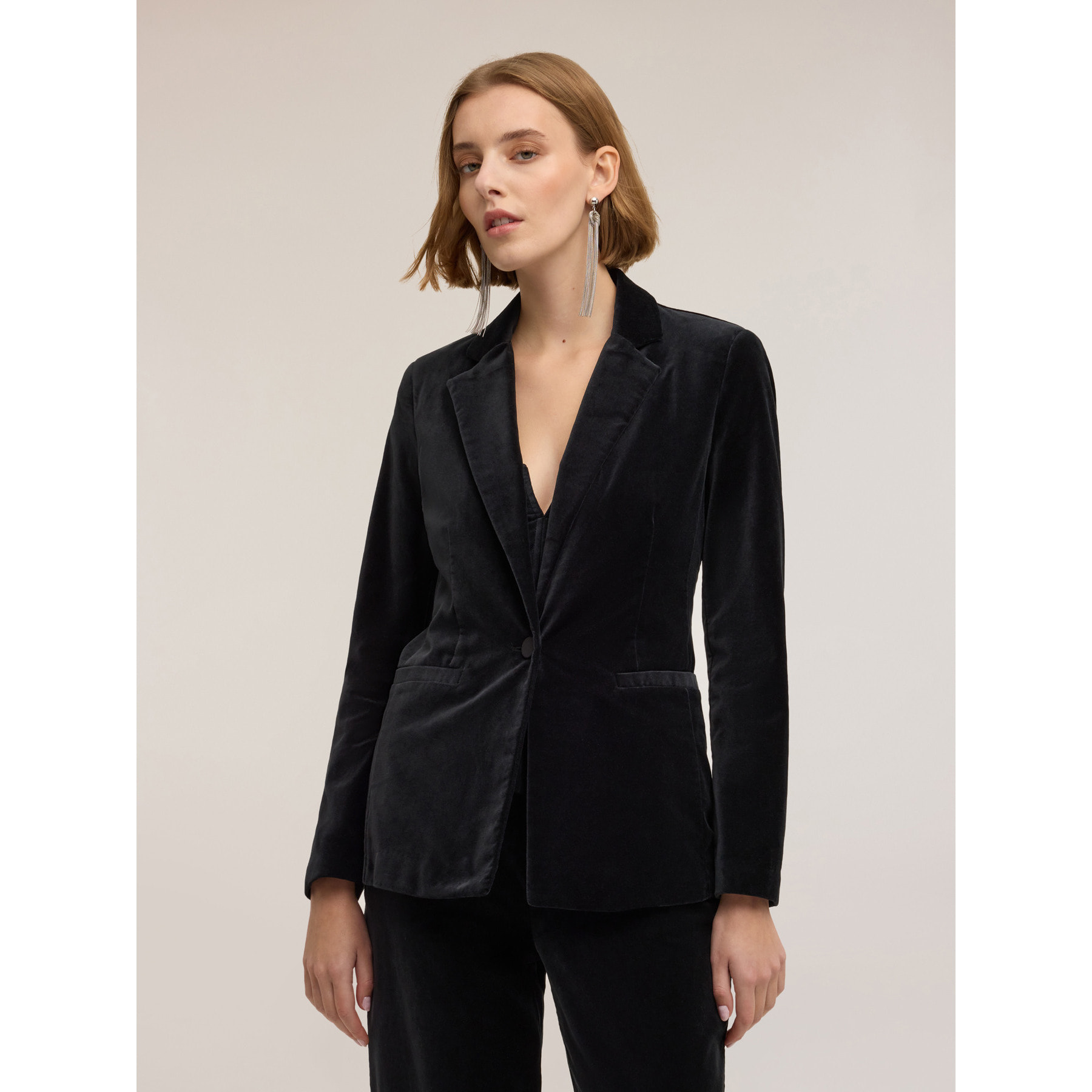 Motivi - Blazer de un botón en terciopelo - Negro