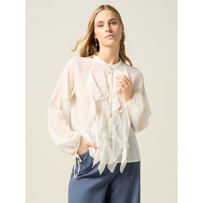 Oltre - Camisa con volantes - Blanco