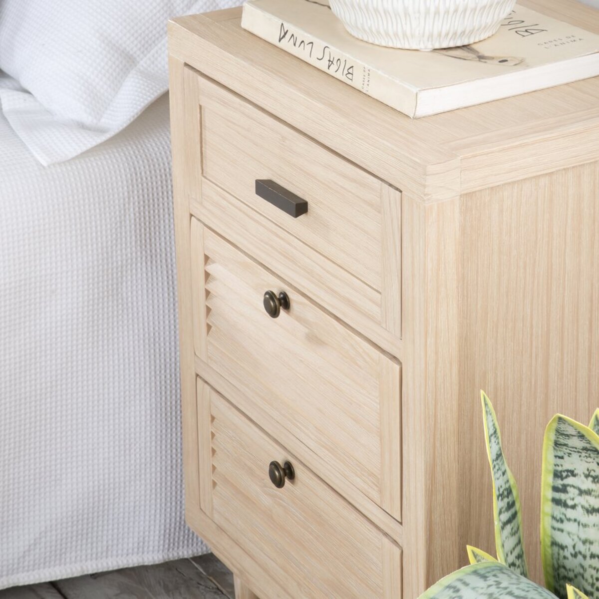 Table de chevet Venice -bois massif, panneau de mdf et placage naturel-couleur naturel 46 x 69 x 37 cm