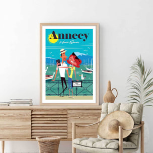 Affiche Le pont des amours Affiche + cadre en bois - Chêne