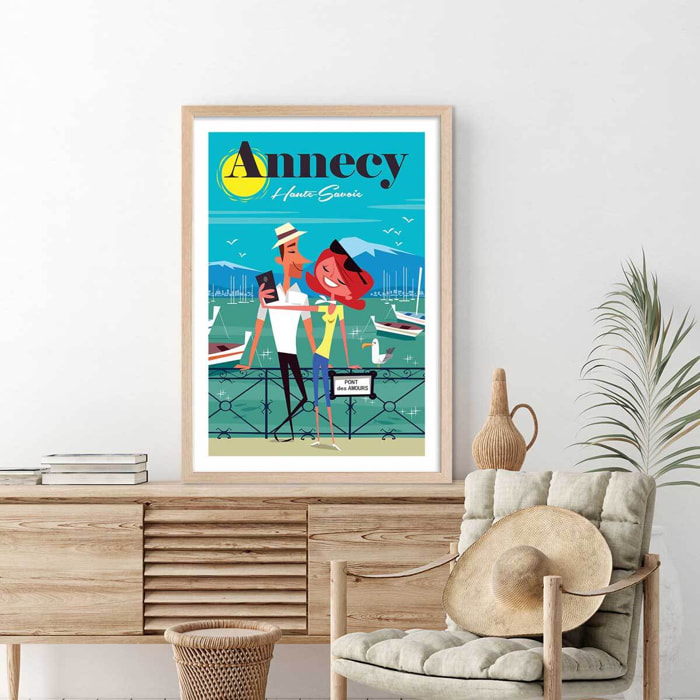 Affiche Le pont des amours Affiche + cadre en bois - Chêne