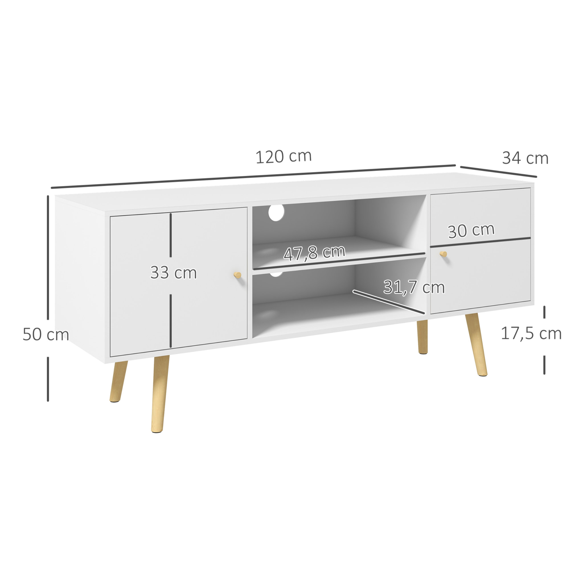 Mueble de TV de Salón con 2 Puertas 2 Estantes para Televisores 55'' 120x34x50cm