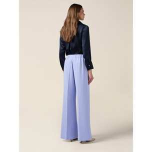Oltre - Pantalones palazzo de tejido crepé - Light - blue
